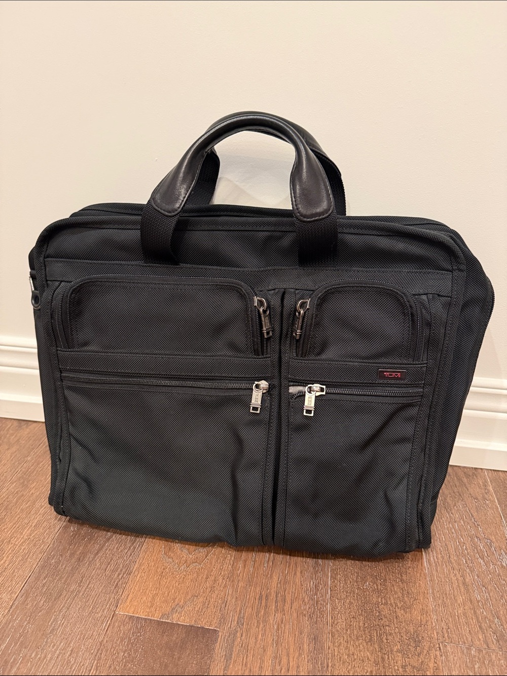 Tumi Black Nylon Laptop Briefcase with Leather Handles